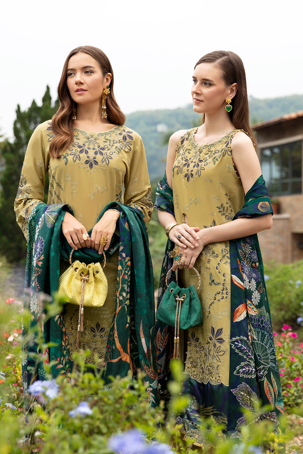 OLIVE GREEN-3PC LAWN EMBROIDERED SUIT-Z-804