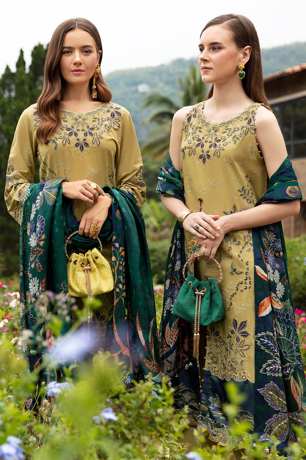 OLIVE GREEN-3PC LAWN EMBROIDERED SUIT-Z-804